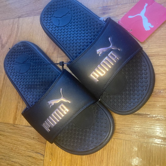 Puma Shoes - Black Rose Gold Puma Slides